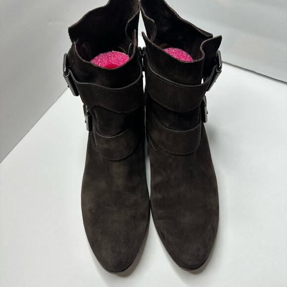 Paul Green Women size 8.5 Denver Suede Belted Biker Moto Boot Brown Ankle Bootie - Picture 3 of 12